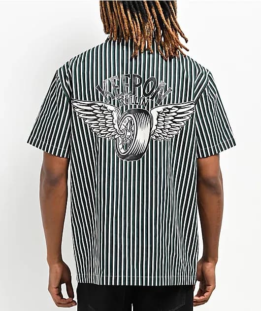 Eagle Glen Green Black Striped Short Sleeve Shirt — image 1 of 1