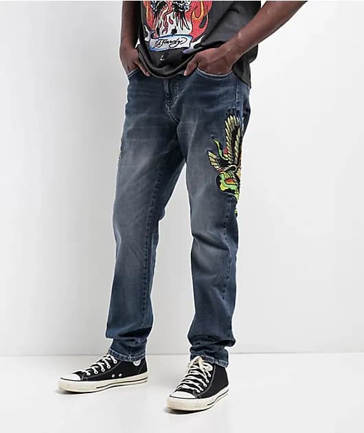 Eagle Snake Slim Straight Y2K Med Blue Denim Jeans — image 1 of 1