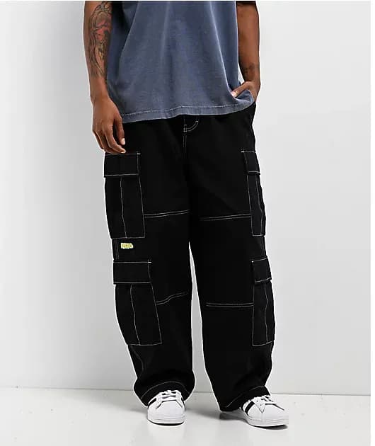 Easy Now Black Double Cargo Canvas Ultra Loose Skate Pants — image 1 of 1