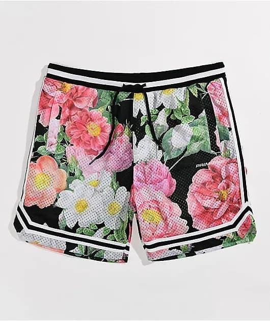Eden Black Floral Mesh Shorts — image 1 of 1