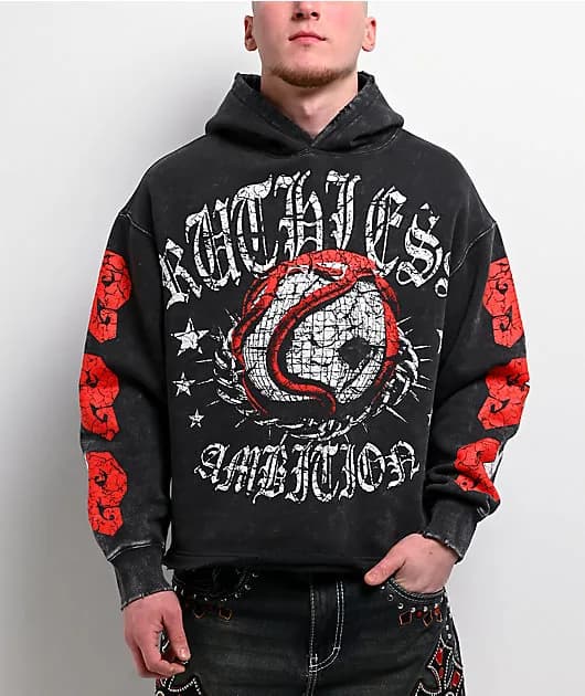 Ego World Black Wash Distressed Crop Hoodie — image 1 of 1