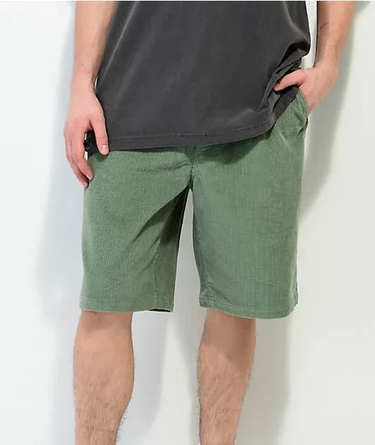 Elastic Waist Green Corduroy Skate Shorts — image 1 of 1