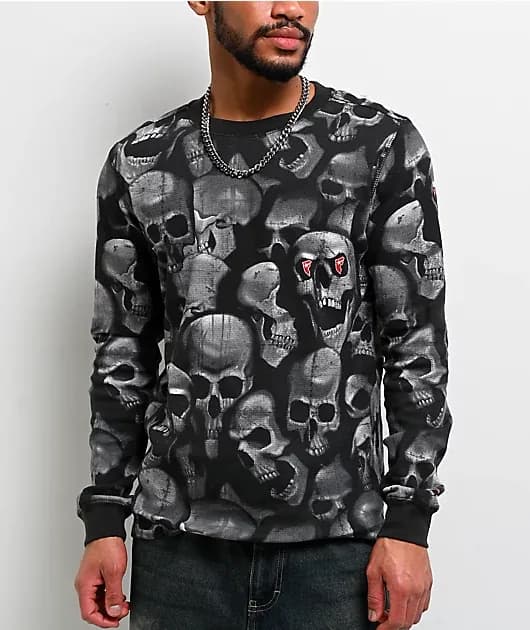 Famous Skulls Straps Skulls Black Thermal Long Sleeve T-Shirt — image 1 of 1