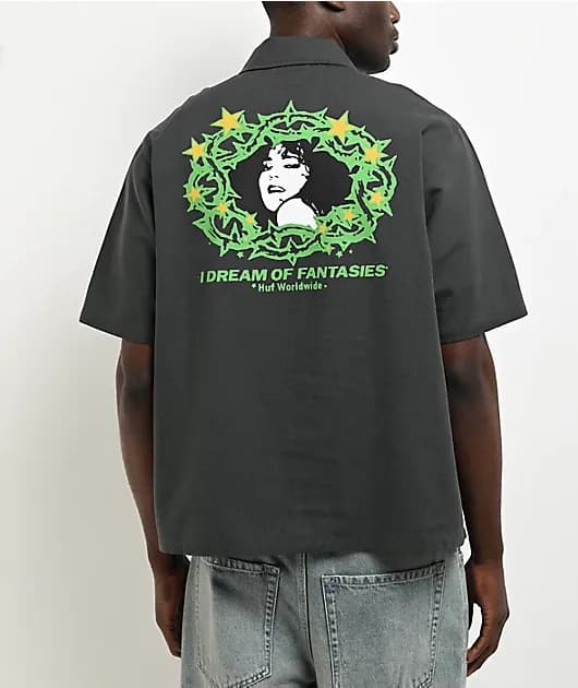 Fantasies Woven Green Short Sleeve Button Up Shirt — image 1 of 1