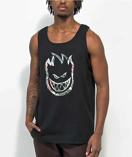 Floral Bighead Black Tank Top — image 1 of 1