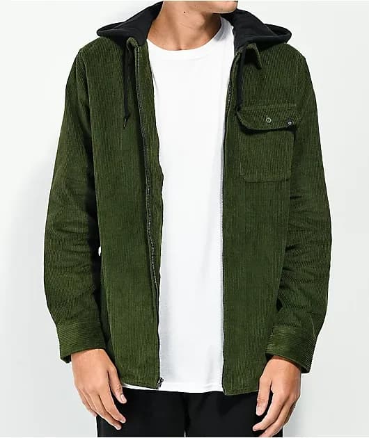 Fluke Green Hooded Corduroy Woven Long Sleeve Shirt — image 1 of 1