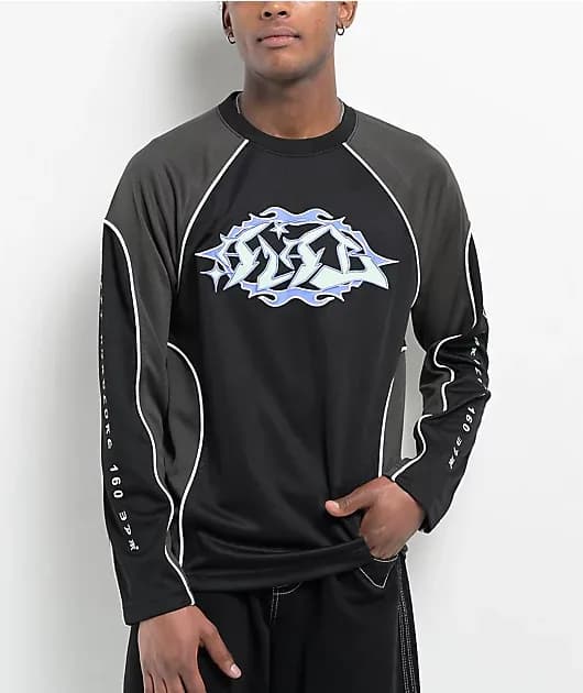 Frequency Black Green Long Sleeve Mesh Jersey — image 1 of 1