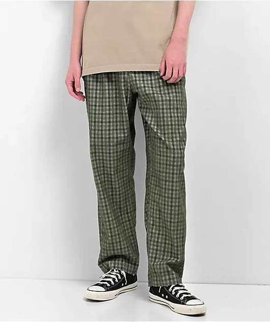Fubar Pleated Plaid Green Kombu Corduroy Pants — image 1 of 1