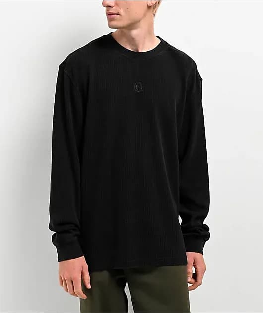 Fundamentals Black Wash Thermal Boxy Long Sleeve T-Shirt — image 1 of 1