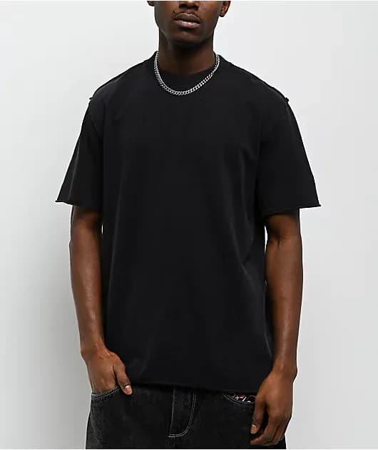 Fundamentals Raw Edge Black Wash Boxy T-Shirt — image 1 of 1