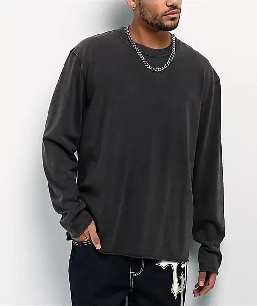 Fundamentals Raw Edge Charcoal Wash Long Sleeve T-Shirt — image 1 of 1