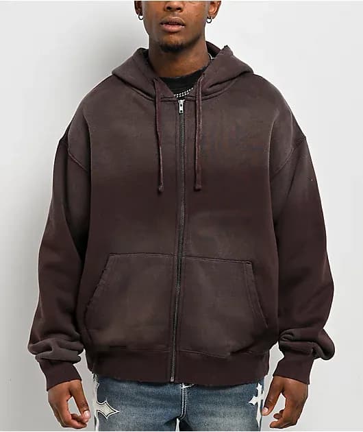 Fundamentals Spray Dark Brown Wash Zip Hoodie — image 1 of 1