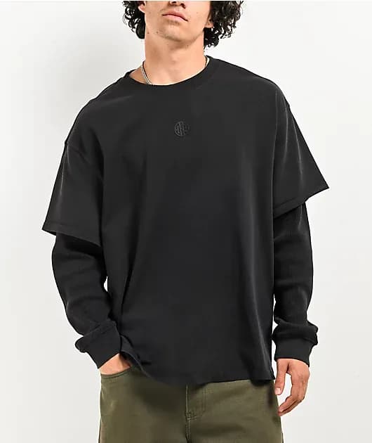 Fundamentals Thermal Black Wash Boxy 2Fer Long Sleeve T-Shirt — image 1 of 1