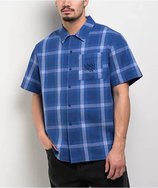 Glen Shadow Plaid Blue Button Up Shirt — image 1 of 1