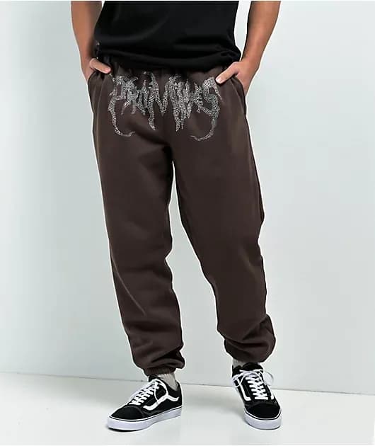 Graveyard Rhinestone Brown Sweatpants — image 1 of 1