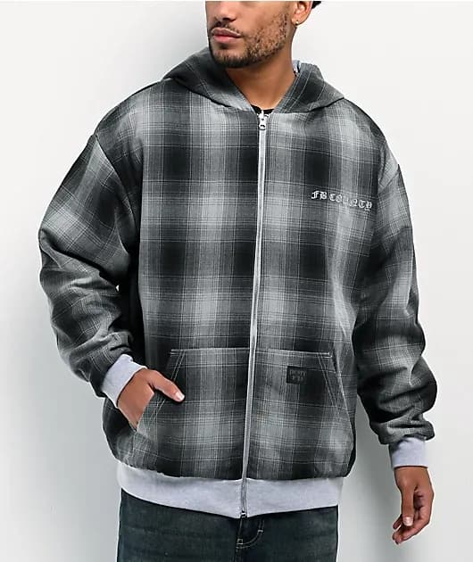 Grey Plaid Reversible Zip Hoodie — image 1 of 1