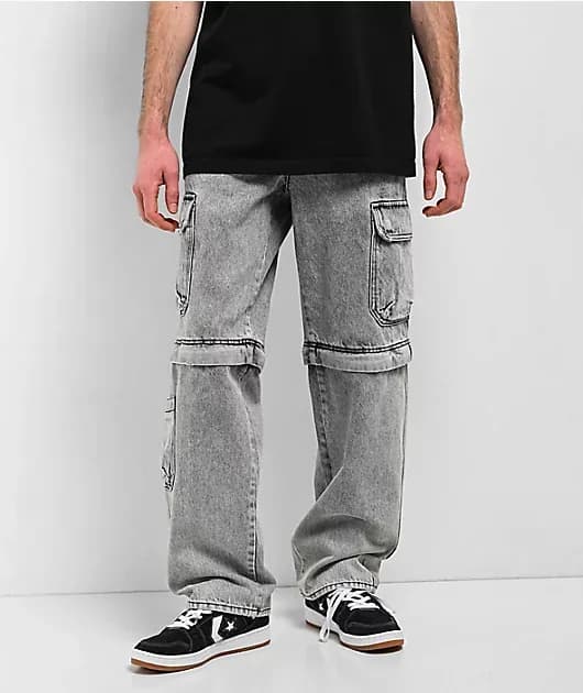 Grey Zip Off Cargo Denim Skate Jeans — image 1 of 1