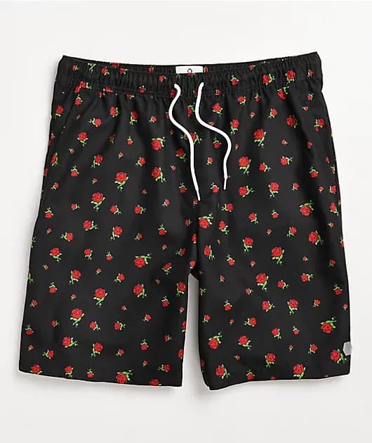 Grom Roses Black Red Elastic Waist Board Shorts — image 1 of 1