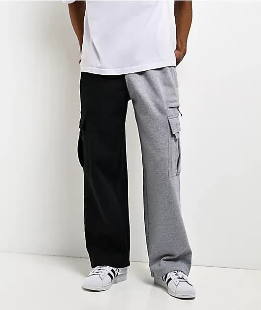 Half And Half Black Grey Heavyweight Cargo Sweatpants — image 1 of 1