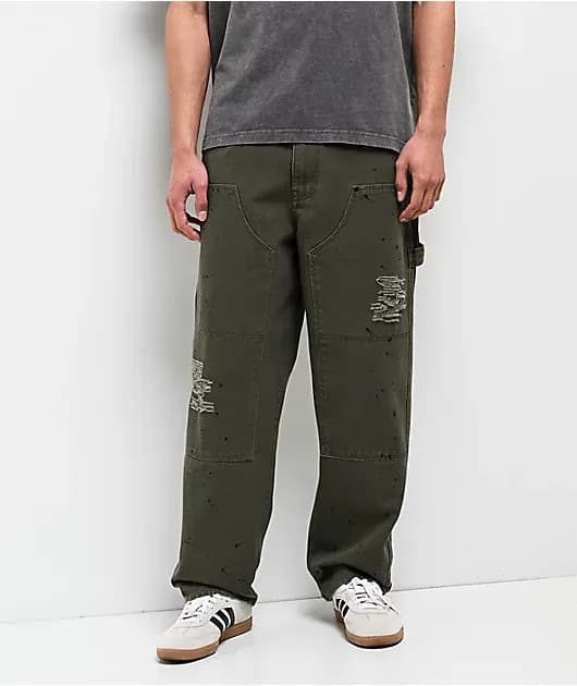 Hammer Man Green Canvas Loose Fit Carpenter Skate Pants — image 1 of 1