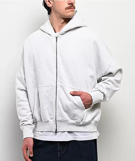 Heather White Crop Zip Hoodie — image 1 of 1