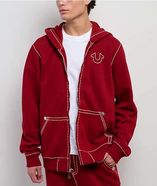 Horseshoe Embroidered Red Zip Hoodie — image 1 of 1
