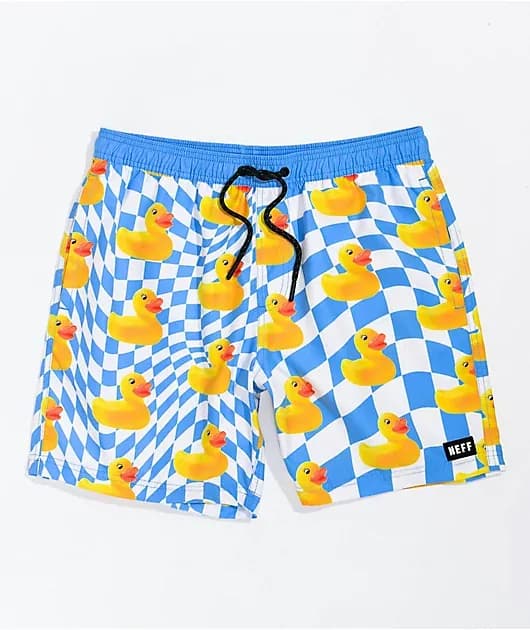 Hot Tub Ducky Tile Blue White Board Shorts — image 1 of 1
