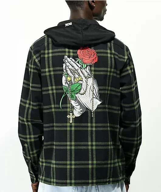 Immortal Green Black Hooded Zip Flannel Shirt — image 1 of 1