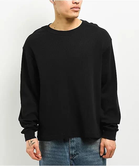 Flux Black Thermal Long Sleeve Boxy T-Shirt — image 1 of 1