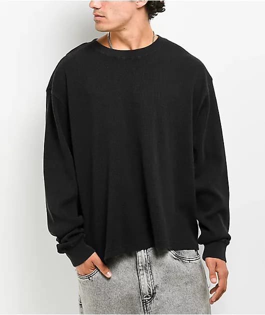 Flux Vintage Black Thermal Long Sleeve Boxy T-Shirt — image 1 of 1