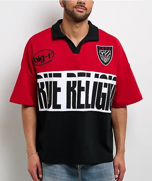 Jersey Knit Red Oversized Polo Shirt — image 1 of 1