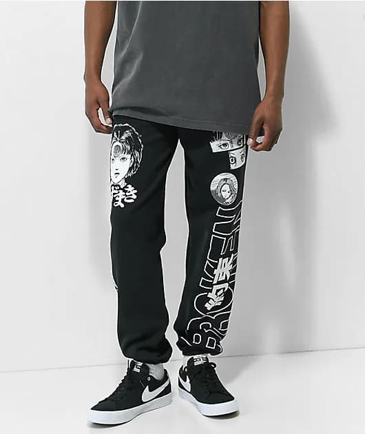 Junji Ito I Don't Care Black Sweat Pants — image 1 of 1