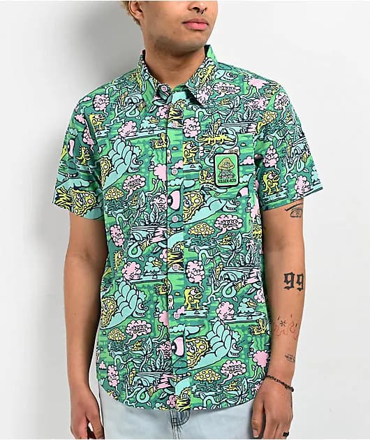 Trippy Jungle Print Short Sleeve Button Up Shirt — image 1 of 1