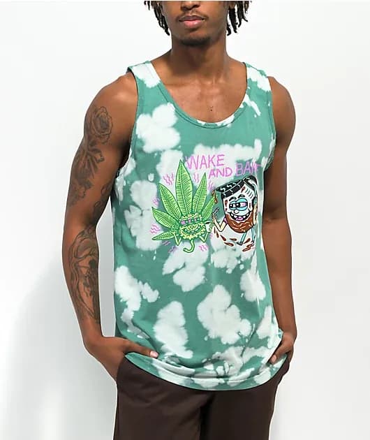Wake And Bake Green Tie Dye Tank Top — image 1 of 1