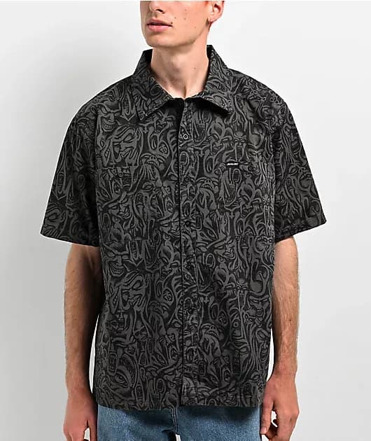 Knox Faces Black Short Sleeve Button Up Work Shirt — image 1 of 1