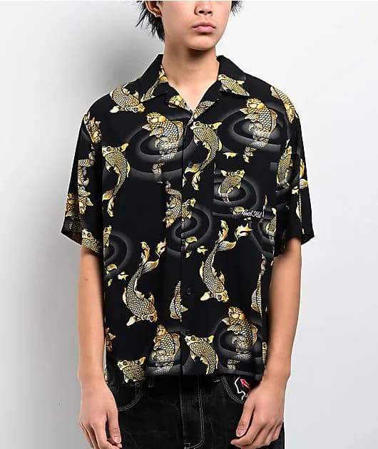 Koi Black Short Sleeve Button Up Shirt — image 1 of 1