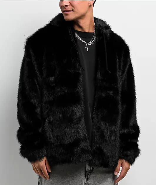 Liger Black Faux Fur Zip Hoodie — image 1 of 1