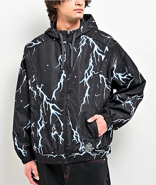 Lightning Black Hooded Windbreaker Jacket — image 1 of 1