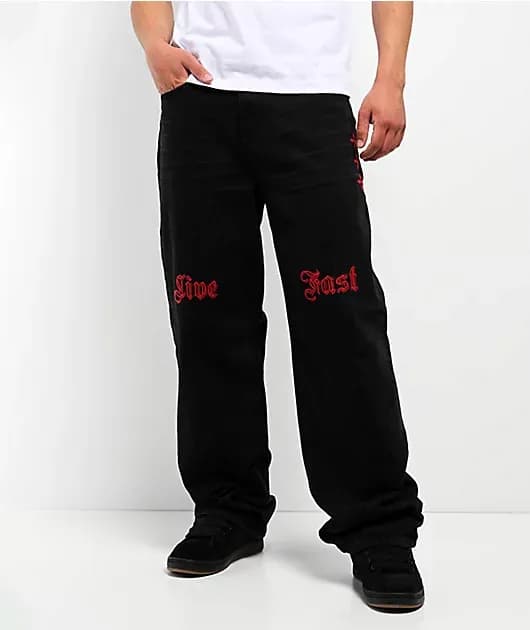 Live Fast Black Wide Leg Jeans — image 1 of 1