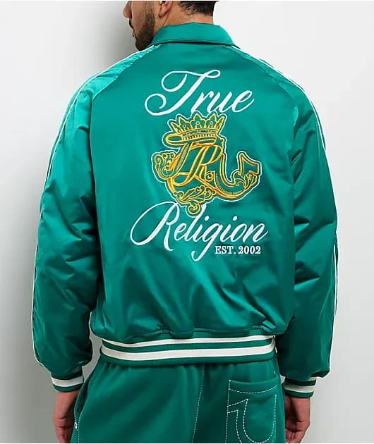 Logo Crest Satin Oak Leaf Green Bomber Jacket — image 1 of 1