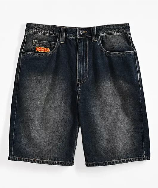 Loose Fit Dark Blue Wash Denim Skate Shorts — image 1 of 1