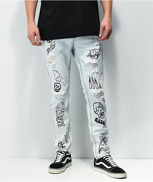 Lure Light Blue Printed Skinny Jeans — image 1 of 1