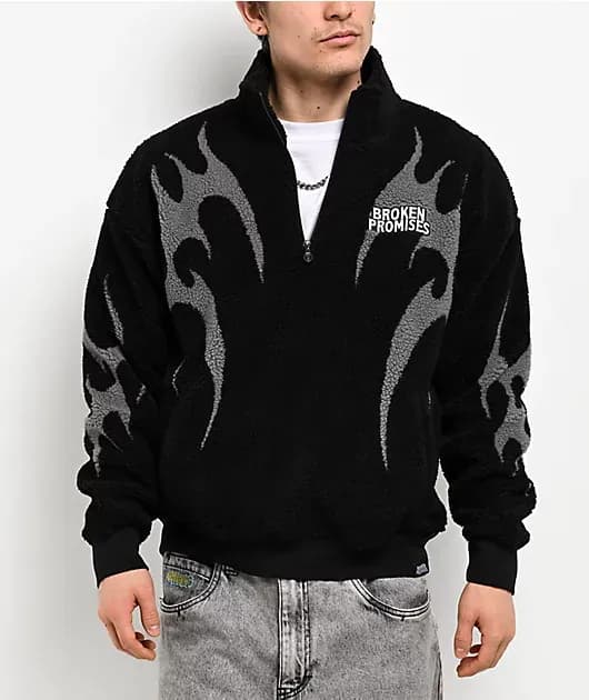 Metal Black Sherpa Quarter Zip Sweatshirt — image 1 of 1