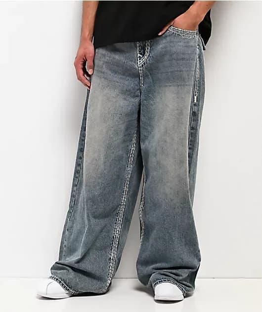 Mikey Super QT Flap Gridiron Blue Wash Ultra Wide Jeans — image 1 of 1