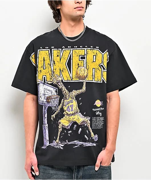 Mitchell Ness LA Lakers Wild Art Black T-Shirt — image 1 of 1
