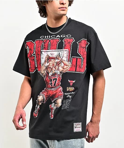 Mitchell Ness Wild Art Bulls Black T-Shirt — image 1 of 1