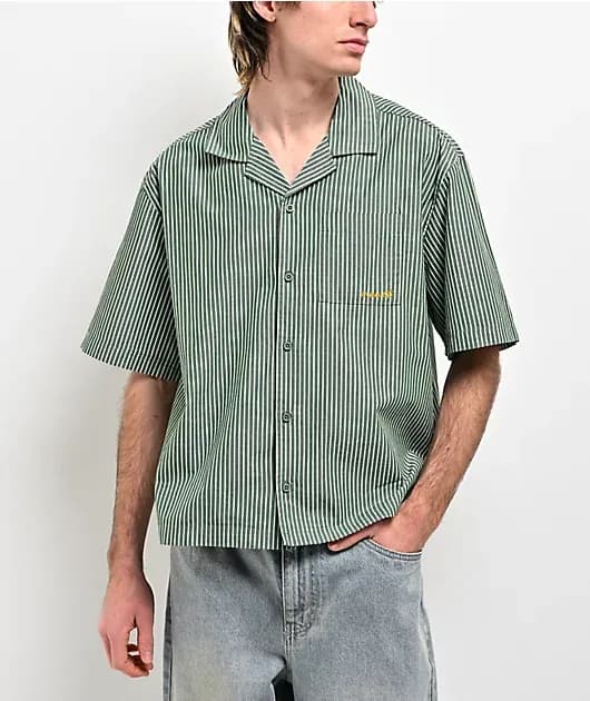Skateboards Banks Poplin Green Stripe Button Up Shirt — image 1 of 1