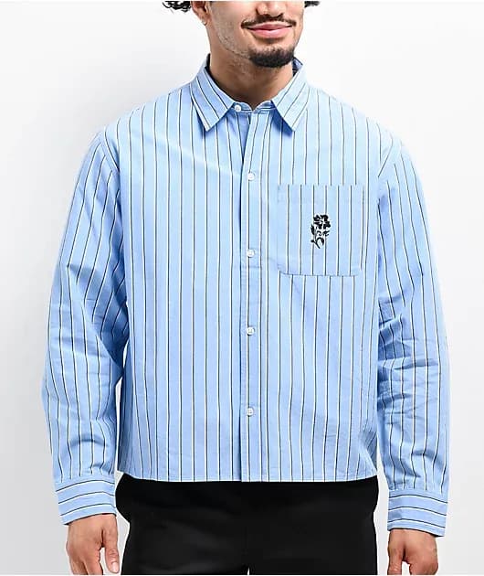 Skateboards Carousel Blue Striped Long Sleeve Button Up Shirt — image 1 of 1