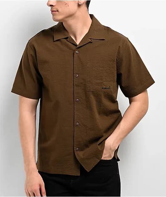 Skateboards Cyrus Seersucker Brown Button Up Shirt — image 1 of 1