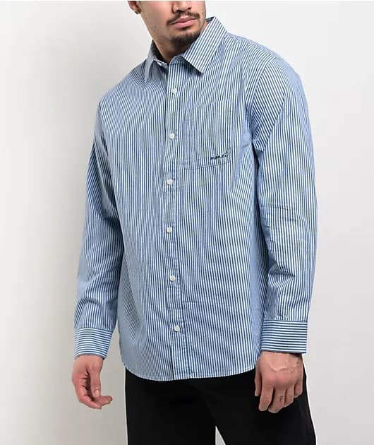 Skateboards Grip Stripe Blue Long Sleeve Button Up Shirt — image 1 of 1